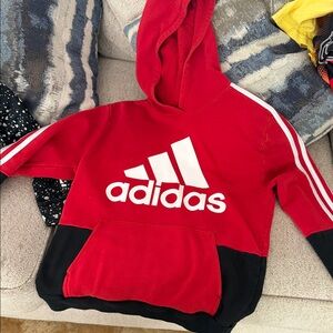 adidas Red & Black Kids Logo Hoodie with Stripes